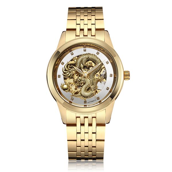 

luxury dragon automatic-self-wind mechanical waterproof men's watch men skeleton analog mechanical wrist watch bayan kol saati y1906190, Slivery;brown