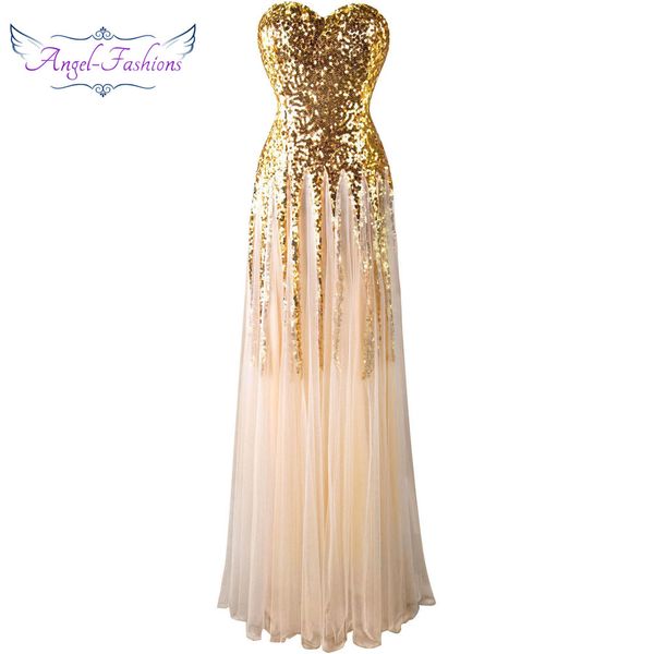 

party dresses angel-fashions sweetheart vintage 1920s golden sequins long evening dress 106, White;black