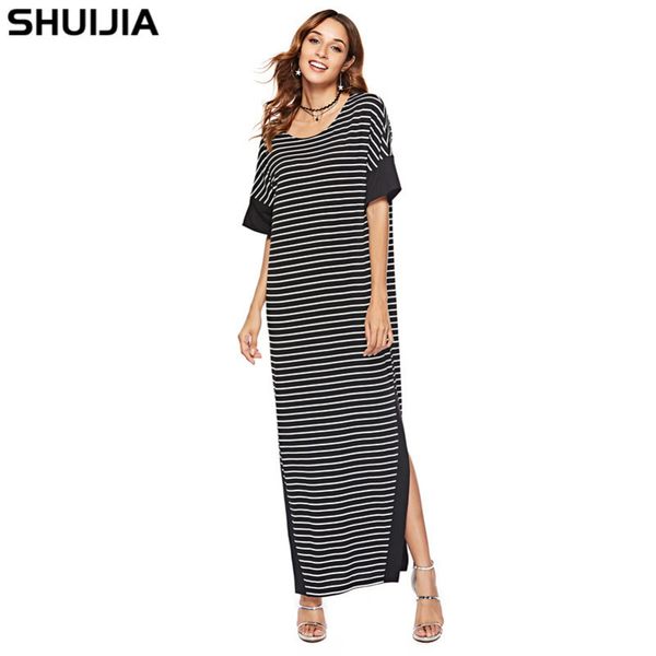

womens designer autumn striped split stitching dress skirta5wa, Black;gray