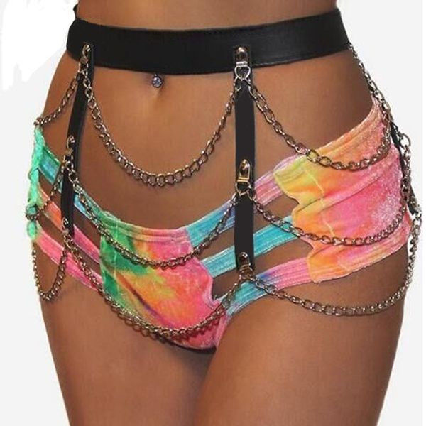 

punk leather chain harness bondage waist chain belt belly rock body jewelry festival outfit club party summer accessories, Slivery;golden