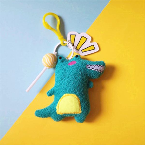 

plush ugly and cute pompom dinosaur keychain for women girl bag charm pendant car key chain doll fur keychain ring, Silver