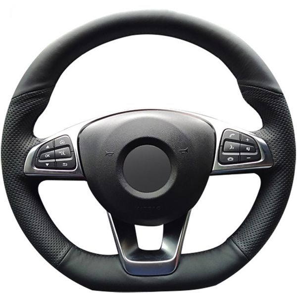

black genuine leather car steering wheel cover for mercedes-benz c200 c250 c300 b250 b260 a200 a250 sport cla220