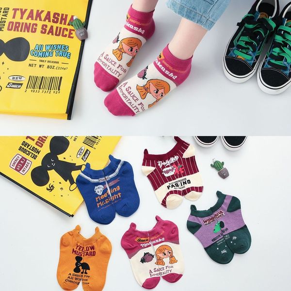

women thin sock novelty ladies cartoon socks colorful ankle funny cotton sox female spring summer trendy skarpetki meskie, Black;white