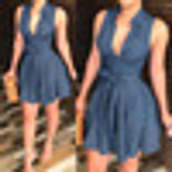 

women dress elegant summer v-neck sashes sleeveless blue short a line dress, Black;gray