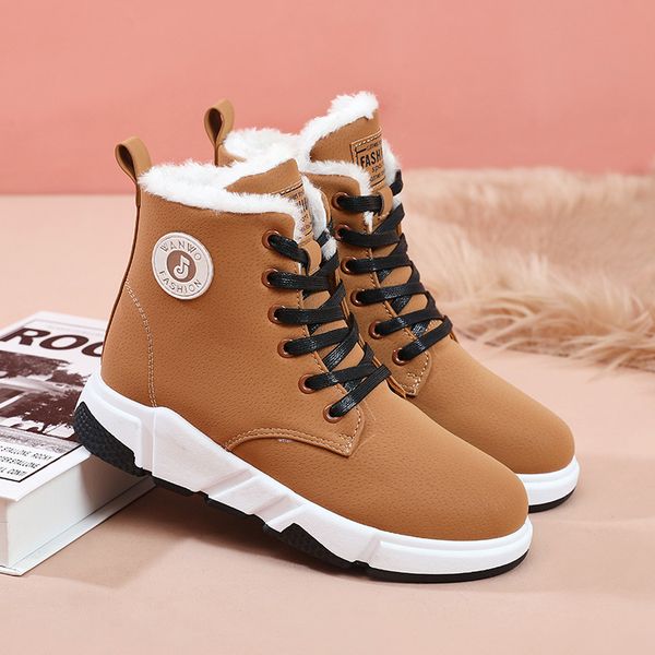 

2020 winter snow boots woman original old ulzzang thickening england short boots trend knight leather shoes tianyungui, Black