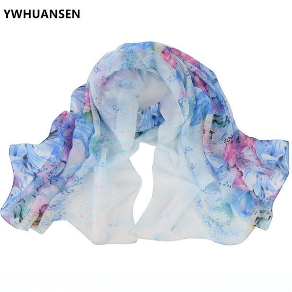 

ywhuansen 180 * 70см summer real шелковый шарф женщин солнцезащитный цветочные шаль mulberry silk cachecol thin цветы bufanda handkerchief, Blue;gray