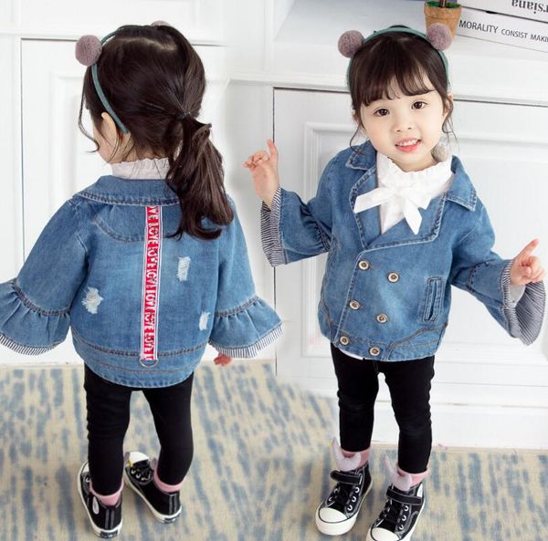 

girls'dress весенний и осенний период девушка ковбой пальто new kids назад письмо куртка девочки модную детская мода, Blue;gray