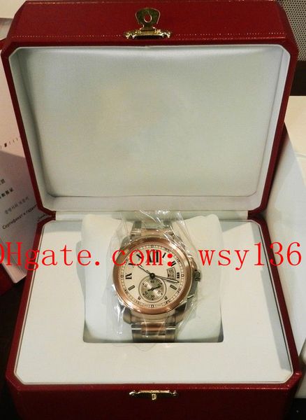 

luxury sell calibre de stainless steel /18k gold strap machinery automatic sports watch w7100039 men's watches original box, Slivery;brown