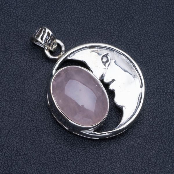 

natural rose quartz boho style 925 sterling silver pendant necklace 1 1/2" r1272