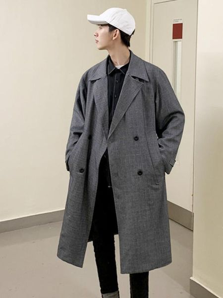 

мужчины мода бизнес повседневный длинные пальто куртка мужской streetwear hip hop ветровка шинель весна осень, Tan;black