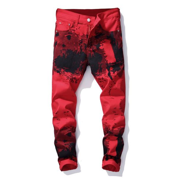 

digital print mens designer jeans fashion skinny print mens pencil pants casual little elastic males clothing, Blue