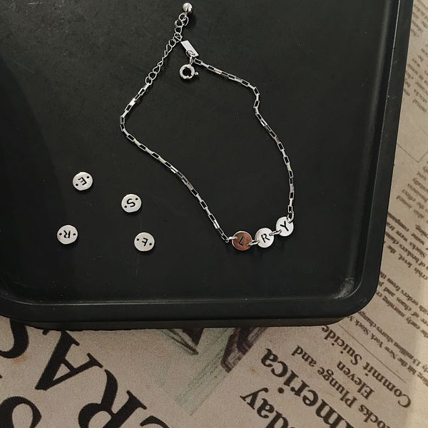 

letter optional s925 sterling silver bracelet womens ins smaller design-style couple matching memorial gift jewelry a pair, Black