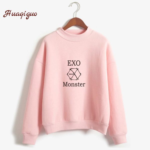 

kpop exo sweatshirt women autumn winter harajuku casual hoodies letters printed fleece pullover k-pop clothes drop shipping, Black