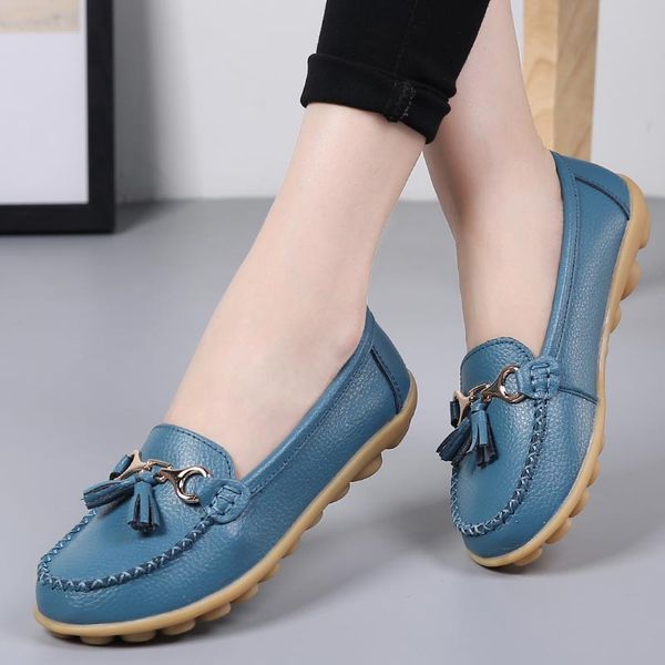 

shoes woman 2019 fashion solid color casual shoes loafers female genuine leather flats round toe women flats, Black