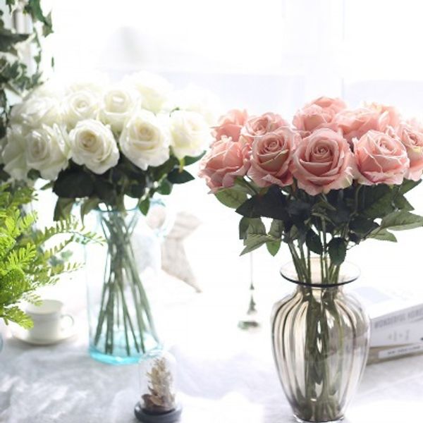 

10pcs/lot wedding decorations real touch material artificial flowers rose bouquet home party decoration fake silk single stem flowers floral