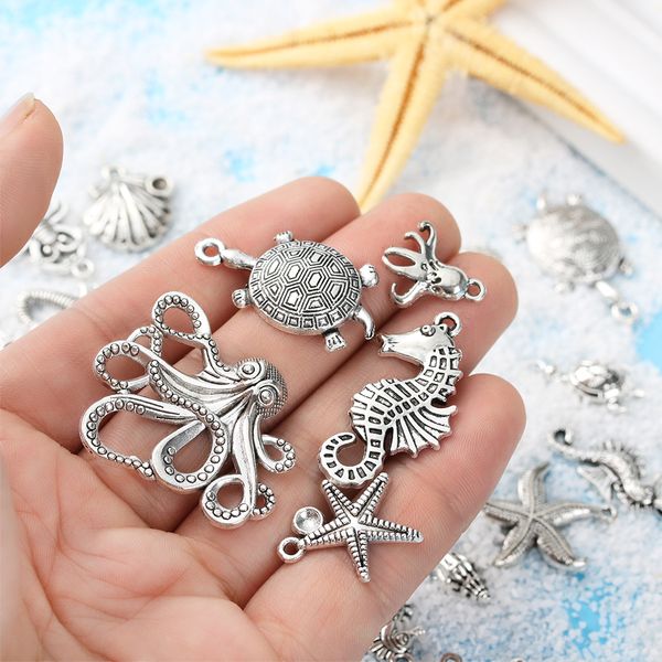 

56pcs/set bulk mixed tibetan silver charm ocean pendants beads jewelry findings lots handmade diy jewelry decoration accessories, Bronze;silver