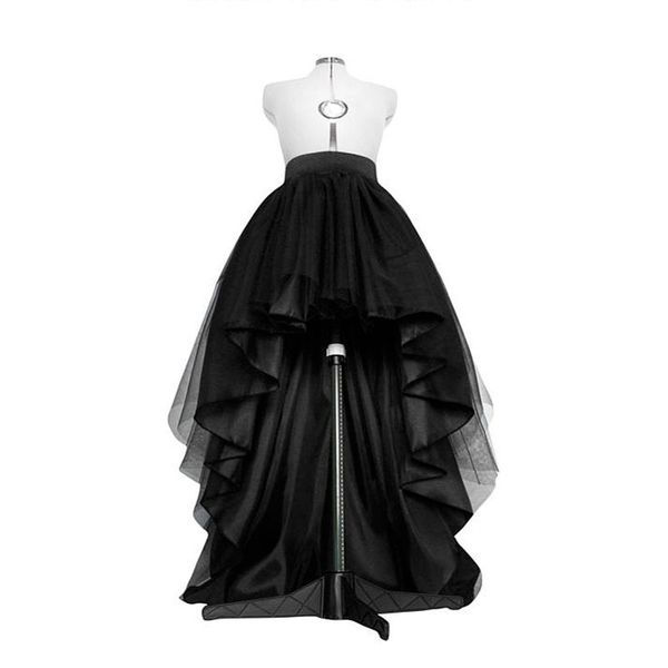 

high low black tulle skirt asymmetrial hem tutu layered wedding bridal gown high waist pleated prom gala stylish saia bridal acces254e, White