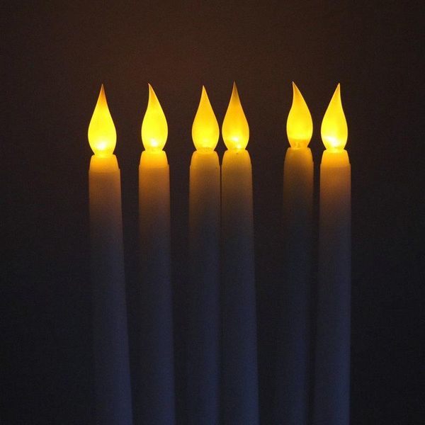 

6pcs 11" led батарейках мерцающий беспламенной ivory конусности свечи лампы стик свечи wedding таблица декора дома 28cm (h) -amber sh190924