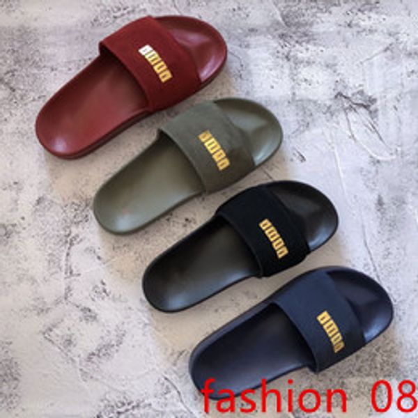 

2019 rihanna leadcat suede slippers designer sandals luxury slide summer fashion wide flat slippery sandals slipper flip flop size 35-45