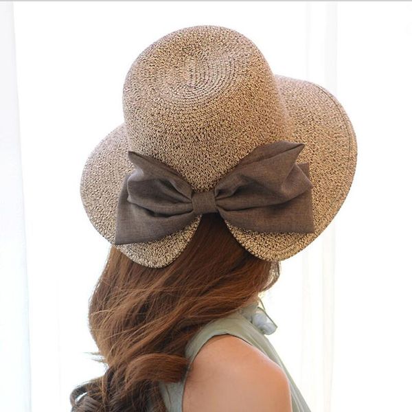 

parent-child straw solid ladies cap adjustable bow decoration sun hat snapback outdoor sports folding gorras women sun bonnet, Blue;gray