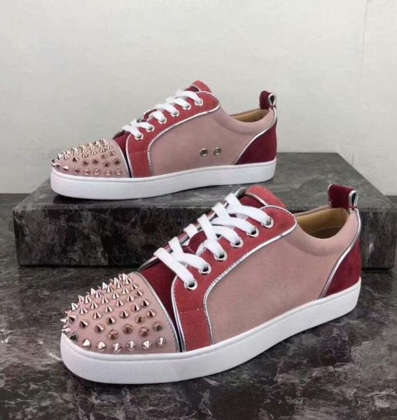

low cut suede spiked toe casual flats red bottom shoes for men and women party designer sneakers famous brand, Black