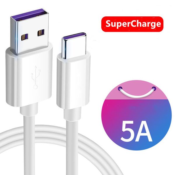 Тип C Кабель 5A Fast Charge White Black USB C Кабель для Xiaomi Huawei P30 Pro Samsung S20 S9 S8 Зарядка мобильного телефона