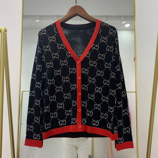 

2019 new fa hion women 039 039 v neck long leeve thin knitted logo letter rhine tone patchwork hinny bling luxury weater cardigan co, White;black