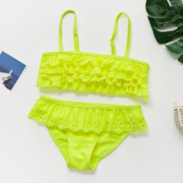 

new 2019 hollow out girls swimsuit 3~14y girls swimwear ruffle style kids bikini set two pieces children beachwear-st9031mix
