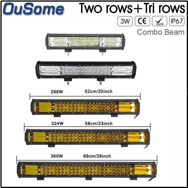 

15 17 20 23 26 inch amber white 4x4 truck tractor double rows triple rows 216,252,288,324,360w offroad car led light bar 6d 7d