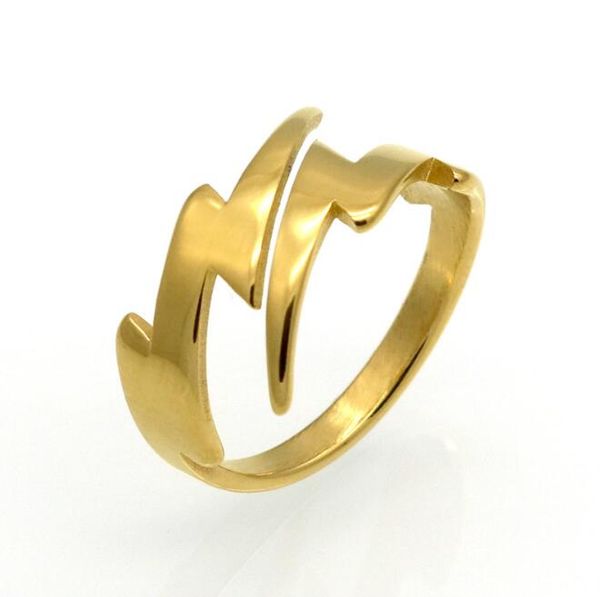 

316l stainless steel thunder lightning expandable fashion ring surgical titanium steel open ring high polished ip gold plated wave design