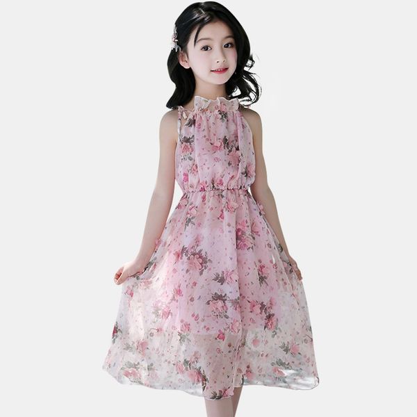 

girls dress floral summer bohemia beach new dresses for girls long kids dresses chiffon teen clothing for 4 6 8 14 years, Red;yellow