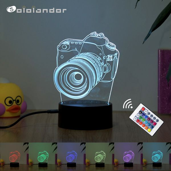 

camera gift home decoration led desk table lamp 7/16 color 3d night light touch / remote control child gift holiday night light