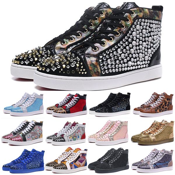 

2019 new designer bottom is red sneaker luxury shoe for mens women party wedding genuine leather casual shoes spike sneakers 36-45, Black