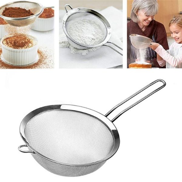 

14cm silver stainless steel hand-held spoon type powdered flour sieve spoon colander kitchen accessories