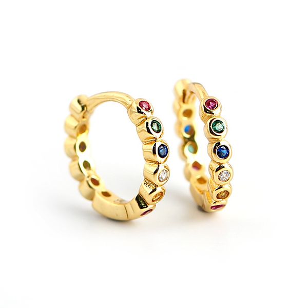 

hoop & huggie 925 sterling silver earring fashion color zircon round ear ring bone buckle small wild simple cute woman girl jewelr, Golden;silver