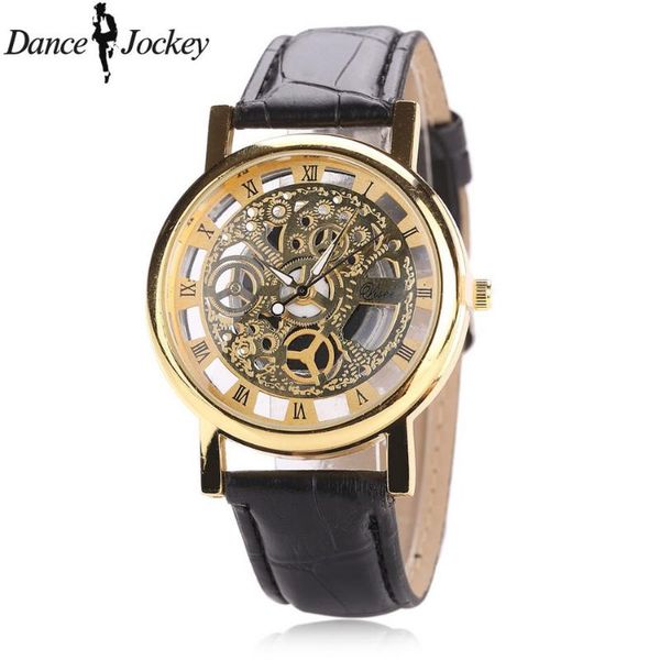 

2020 new gold watches men's fashion hollow out watch leather watch men waches, Slivery;brown