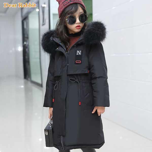 

2019 new children clothing parka real fur hooded warm long winter thin down jacket kids girl clothes outwear coat teen 10 14 yr y191014, Blue;gray