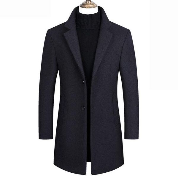 

fashion men's solid color single breasted trench coat / male high-quality wool men jacket clothes fashion slim outerwear 901, Black