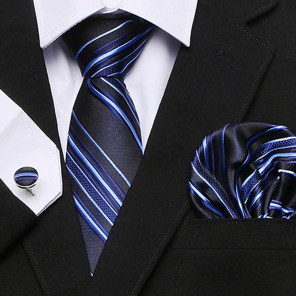 

classic men`s tie 20 styles novelty jacquard woven 100% silk tie hanky cufflinks set for wedding business party 7.5cm width, Blue;purple