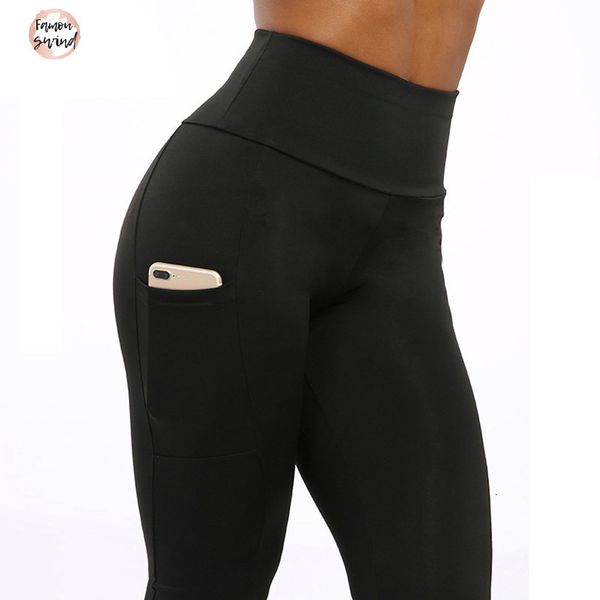 

фитнес одежда леггинсы женщина женщина высокой талии брюки брюки карман workout лоскутная легинсы push up 2 цвета, Black