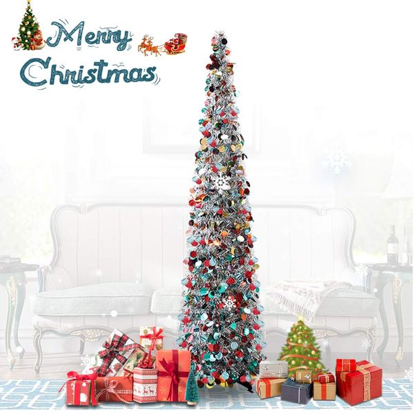 

new up silver shiny christmas trees er skirt decorations artificial tinsel tree for home table office fireplace supplies