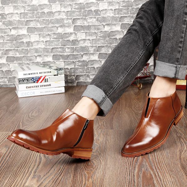 

basic black mid-boots fashion velvet increase lace-up and zip ankle mens pointed toe dress oxfords shoes men dress leather boots