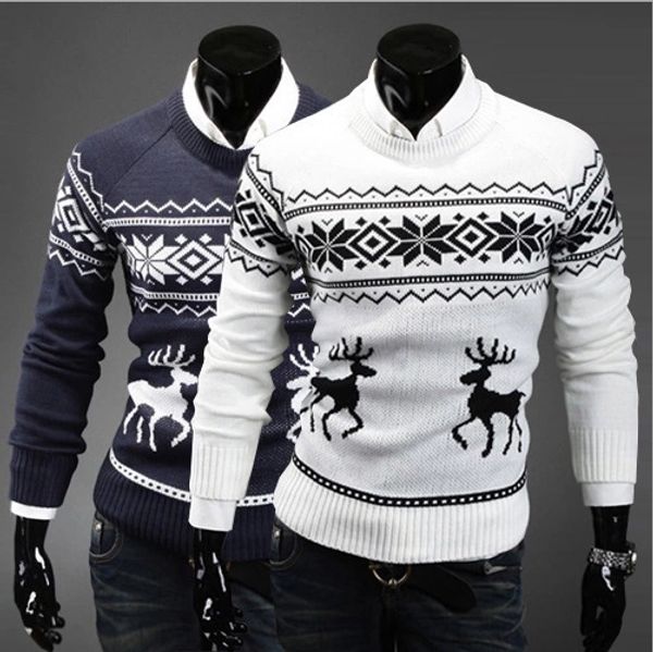 

2018 new fashion autumn winter casual sweater o neck merry christmas elk slim fit knitting mens sweaters pullover, White;black