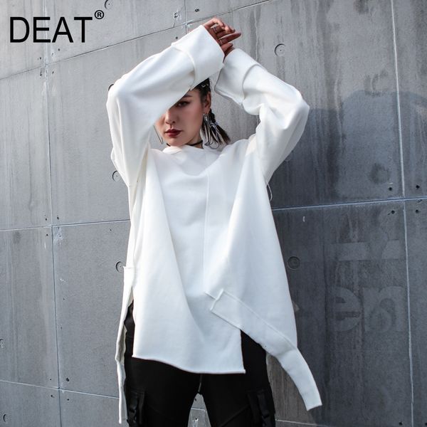 

deat] loose fit split irregular sweatshirt new round neck long sleeve women big size fashion tide autumn winter 2019 13e311, Black