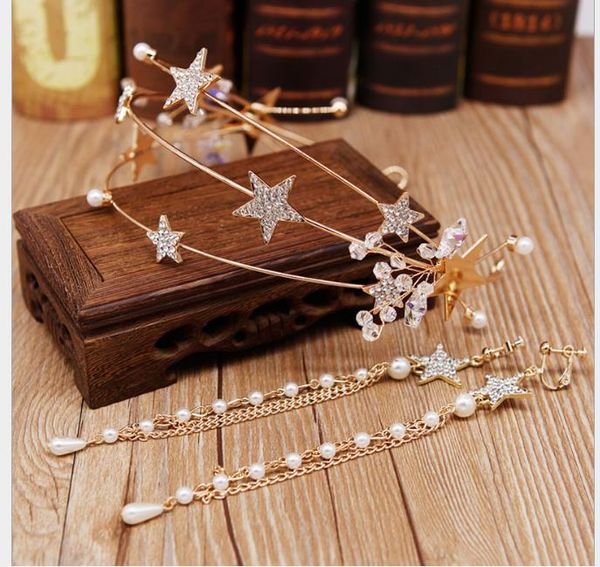 

headwear golden korean style 2019 new hair hoop earrings xianmei wedding dress wedding salute jewelry, Slivery;golden