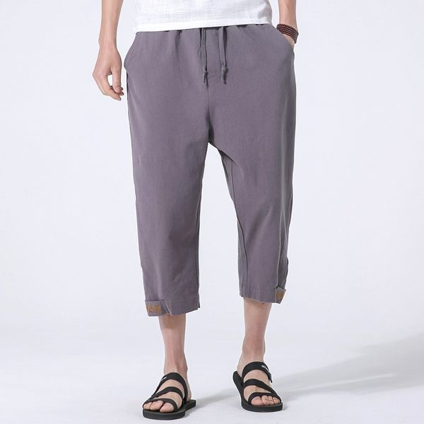 

#4594 summer 2019 grey/black/blue cotton linen harem pants elastic waist wide leg retro plus size 5xl embroidery chinese style