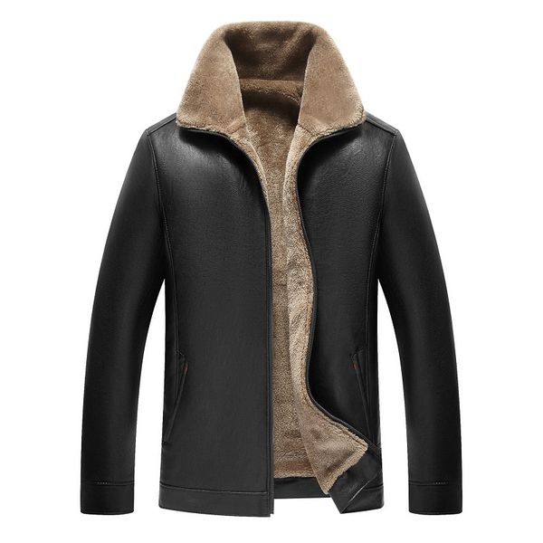 

mens faux fur coats winter leather jacket pu leather overcoat windbreaker warm snow wear 2019 male big size clothing, Black