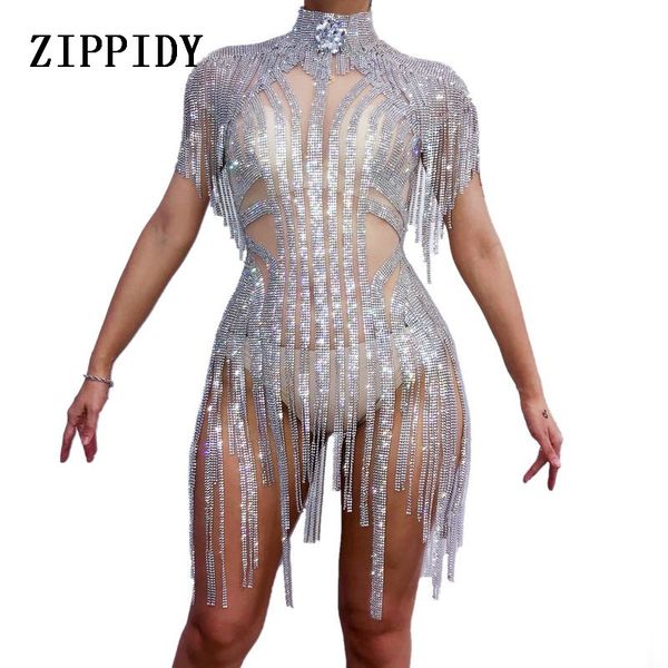 

sparkly silver tassel bodysuit women birthday celebrate costume female singer bling tassel bodysuit performance dance wear, Black;white
