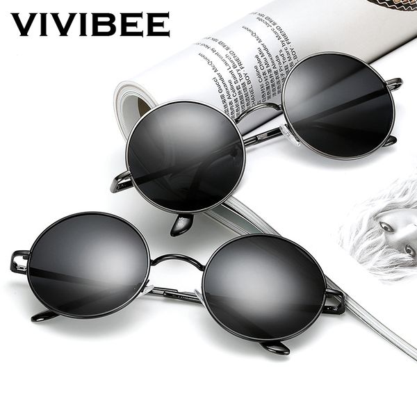 

vivibee classic polarized round metal sun glasses casual women sunglasses retro uv400 men black shades 2019 trend eyewear, White;black