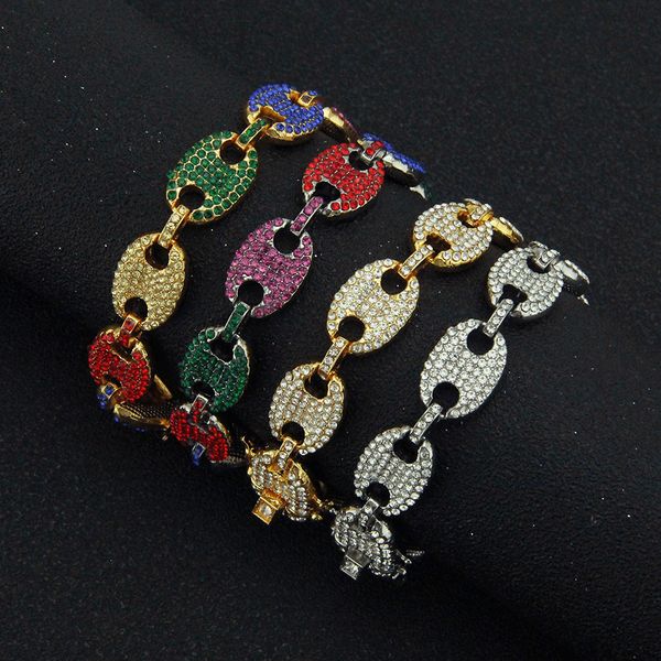 

13mm rainbow personalized cuban link coffee beans bracelet iced out crystal cz men's hip hop jewelry gold silver chain bracelet, Black
